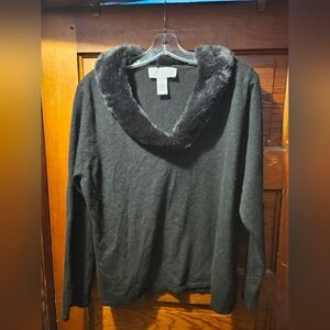 Vintage Maggie McNaughton Black Sweater with Plush Detatchable Collar